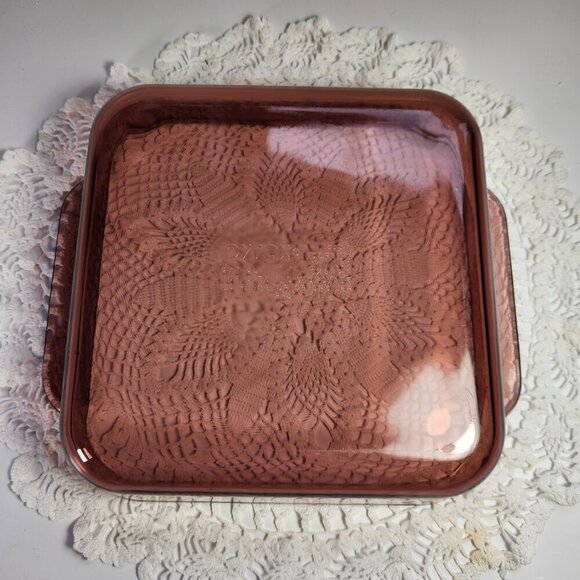 Pyrex Cranberry Visions 2 Qt. Glass Square Cake Pan Dish 222-R Vintage 80s 8x8x2 - Picture 5 of 6